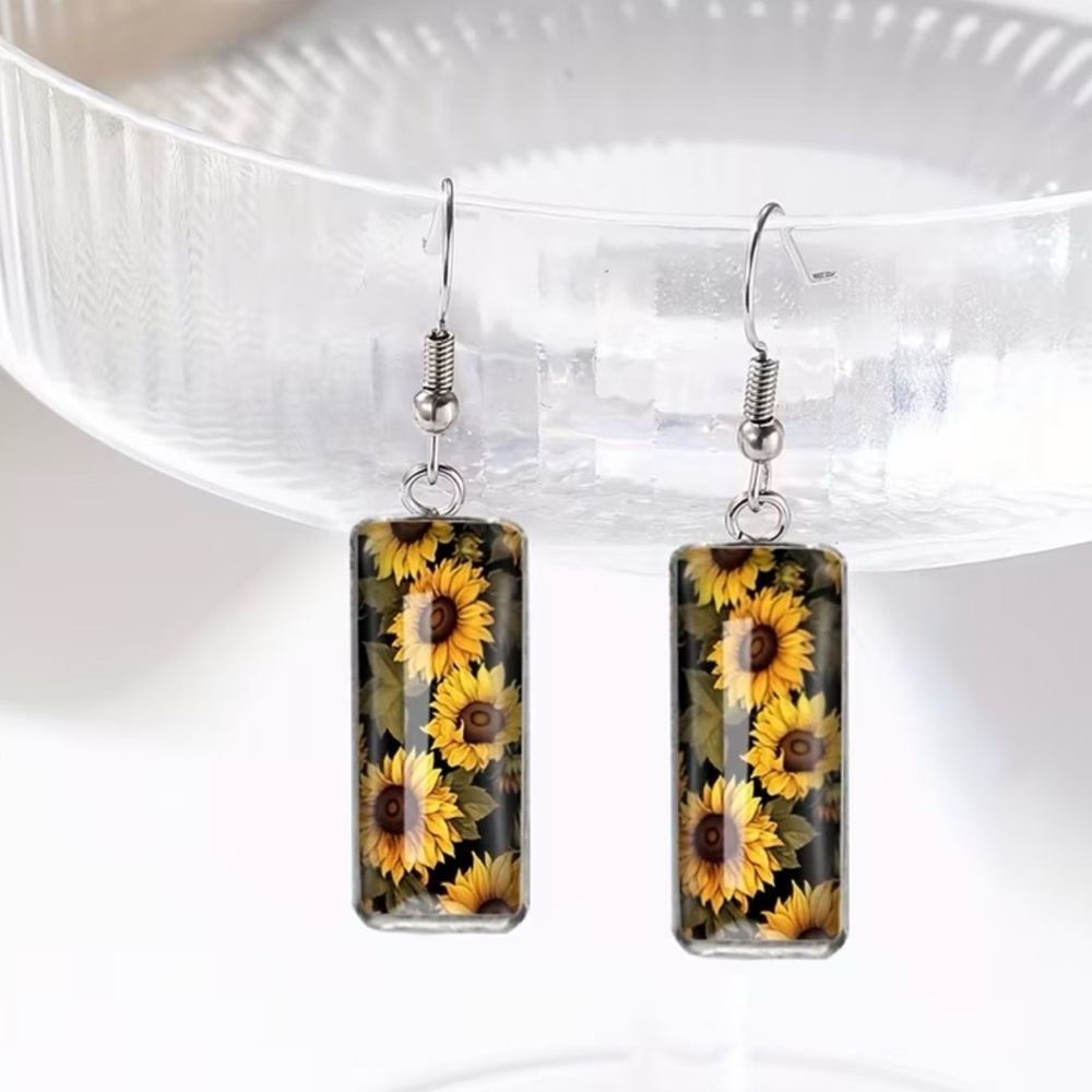 Sunflower Drop Earrings - Yellow Sunflower Design #184